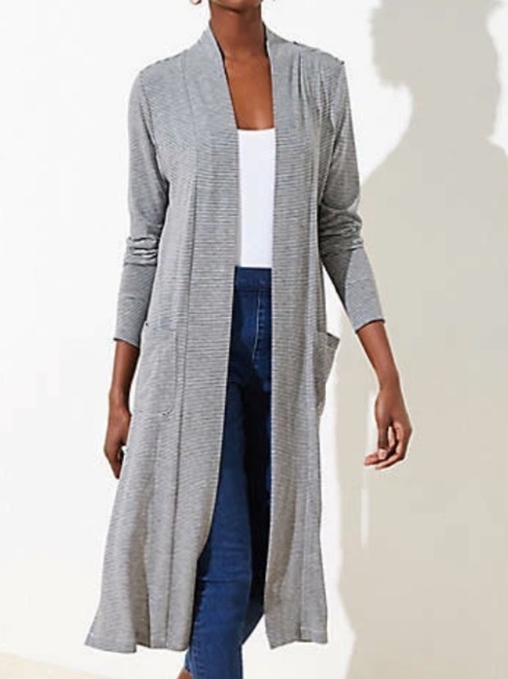 Loft Striped Pocket Duster Cardigan NWT
